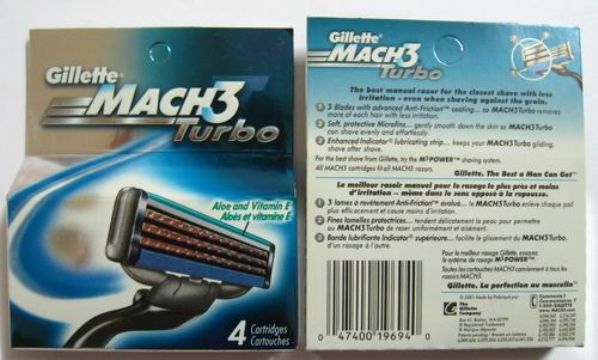 Gillette Mach3 Turbo Razor Blades 4'S Us Version